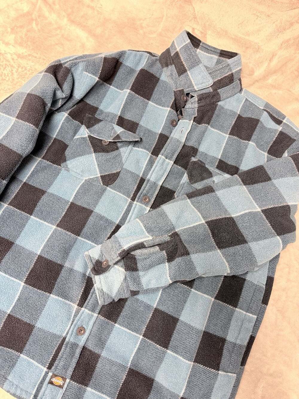 Dickies Quilted Lined Fleece Plaid Flannel Shacket Blue Black